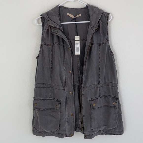 NWT Max Jeans Sleeveless Hooded Grey Utility Vest - Picture 9 of 10